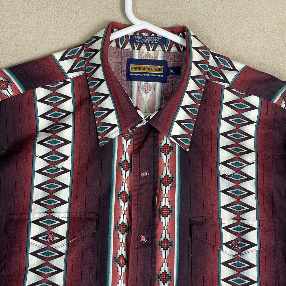 Panhandle Slim Shirt Mens Extra Large Red Western Long Sleeve Adult - Picture 2 of 11